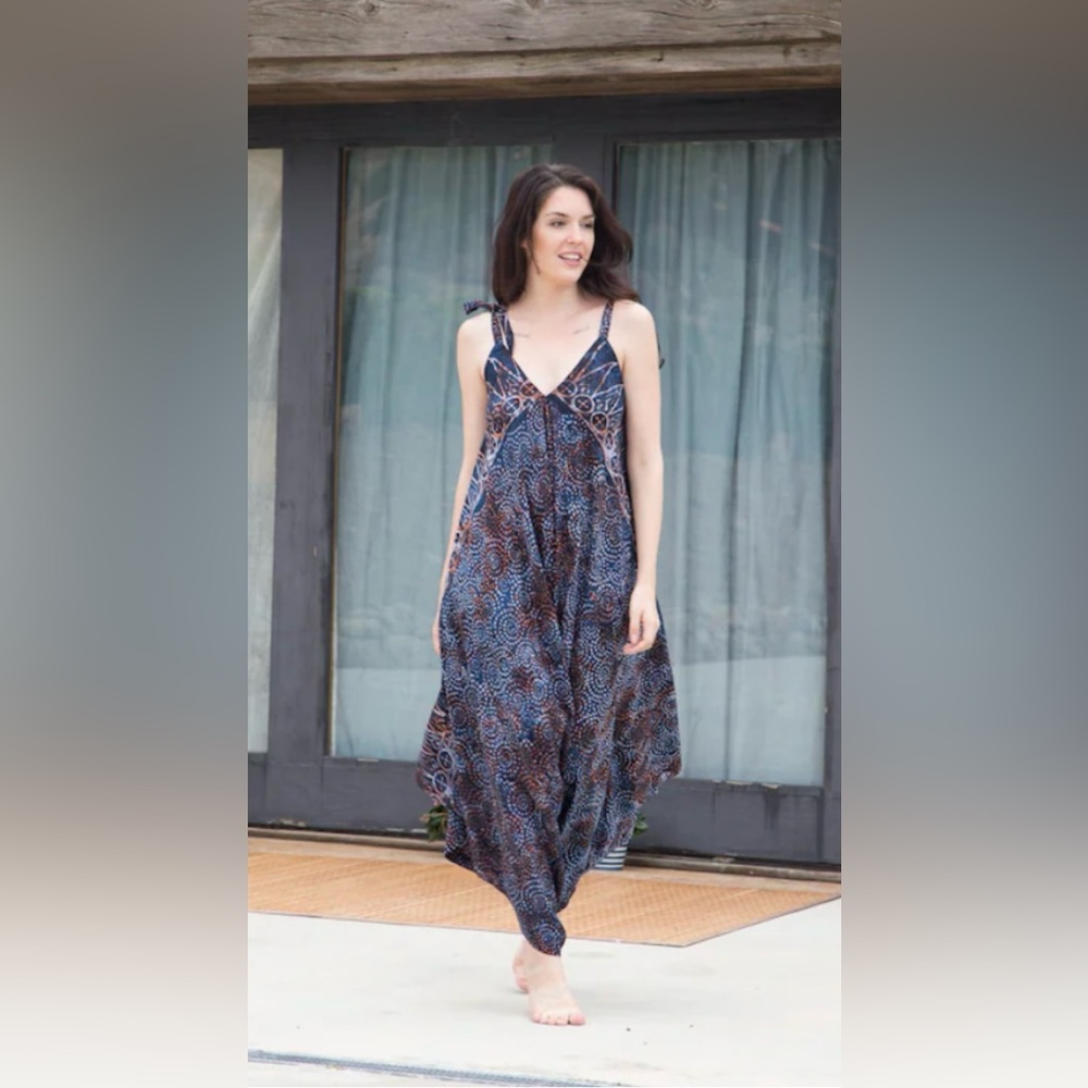 MT Collection Bohemian Silk V-Neck Maxi Dress Sz L